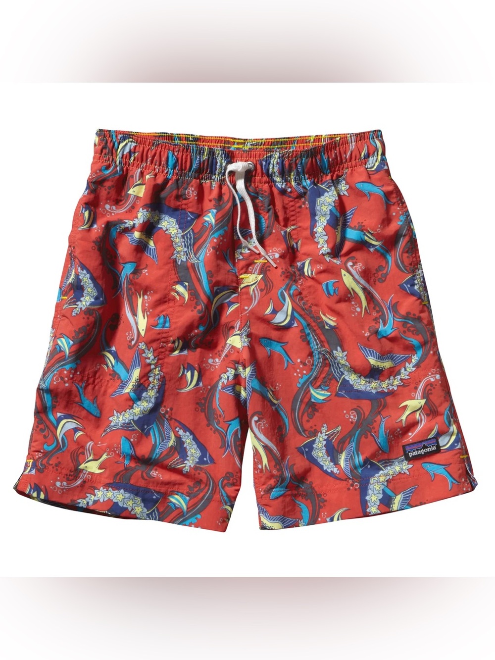 Patagonia Kids' Red Ocean Print Baggies Shorts 7”- Lined size medium
